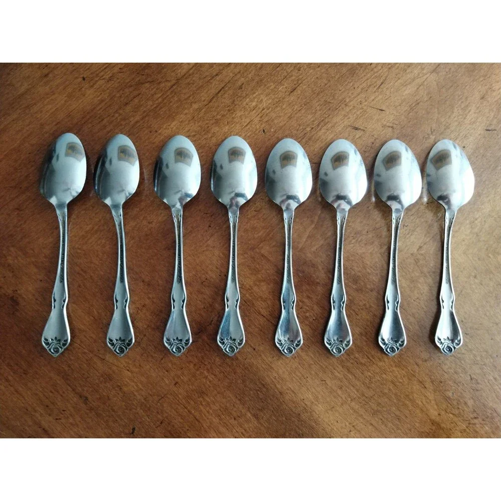 1881 Rogers Oneida Ltd Arbor Rose True Rose Stainless: Lot of 8x Teaspoon 6